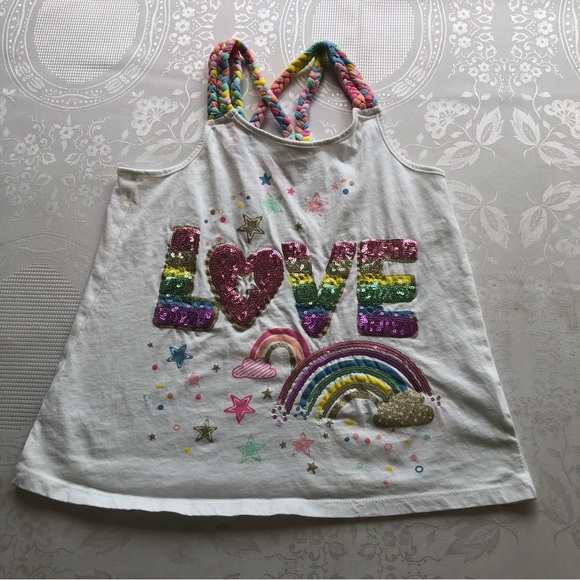 Isaac Mizrahi Girls Size M(7-8) White Tank-Top Shirt Embellished sequenced Shirt - Picture 1 of 14